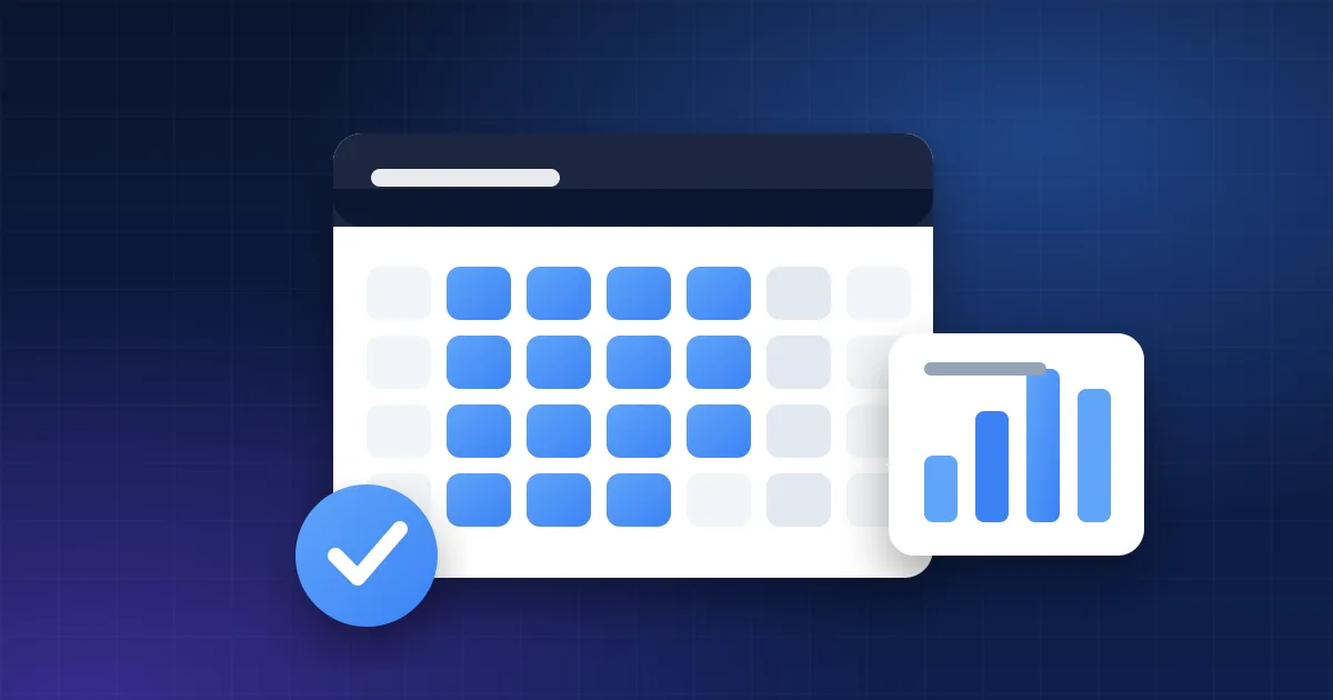 A monthly timesheet calendar with a bar chart and a tick